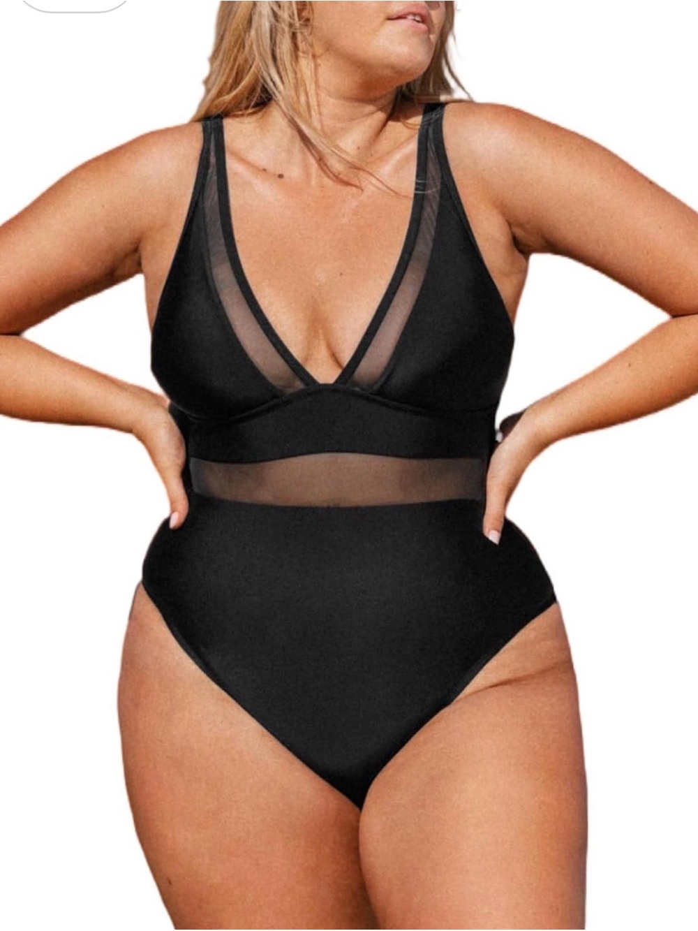 Black Mesh Inset One-Piece Swimsuit (NWOT)